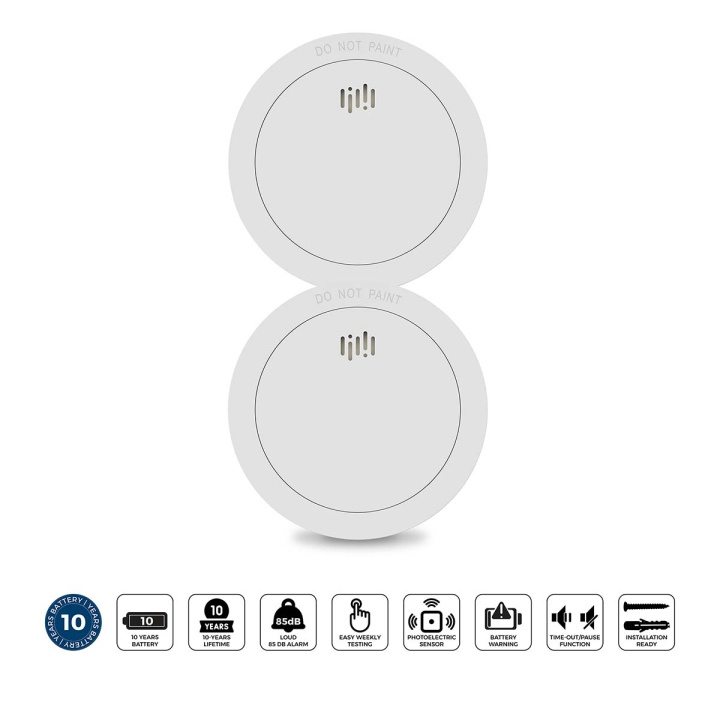 Alecto 2x Smoke detector with 10 years battery and sensor runtime White ryhmässä KOTI, TALOUS JA PUUTARHA / Hälytys ja turvallisuus / Palo, savu, kaasu / Palovaroittimet @ TP E-commerce Nordic AB (D34885)