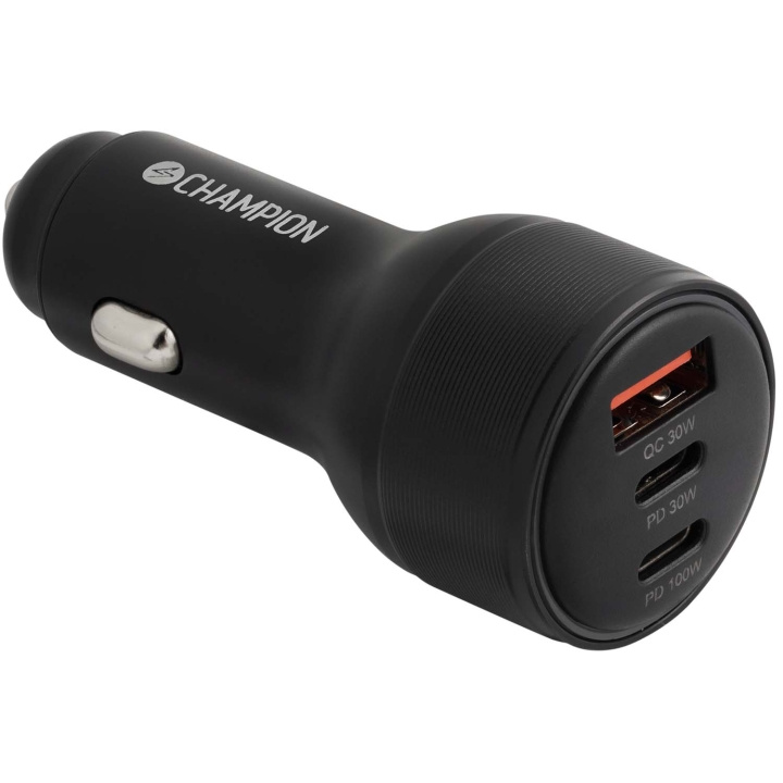 Champion Billaddare 130W 3-port QC/PD Svart ryhmässä ÄLYPUHELIMET JA TABLETIT / Laturit & Kaapelit / Autolaturi / Autolaturi Tyyppi C @ TP E-commerce Nordic AB (D34942)