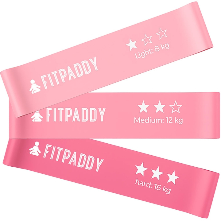 Fitpaddy Elastiska Band Plus 3 Styck Pink Edition ryhmässä URHEILU, VAPAA-AIKA JA HARRASTUS / Kuntoilutarvikkeet / Muut @ TP E-commerce Nordic AB (D35070)
