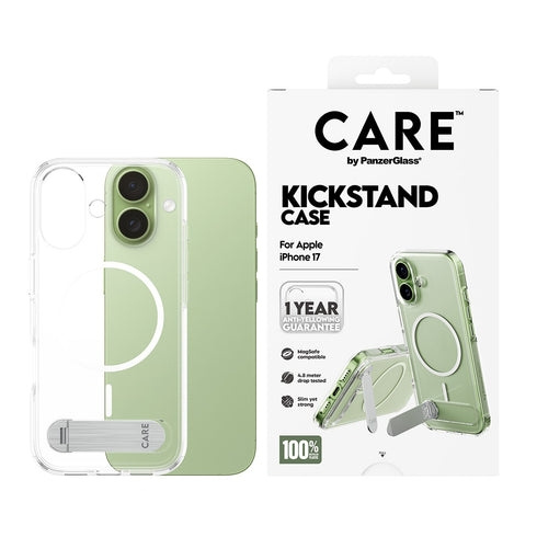 PanzerGlass CARE Feature Case -läpinäkyvä, tukijalka ja MagSafe - iPhone 17 ryhmässä ÄLYPUHELIMET JA TABLETIT / Puhelimen suojakotelo / Apple / iPhone 17 @ TP E-commerce Nordic AB (D38291)