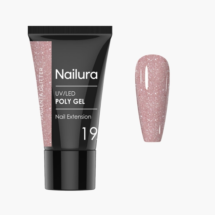 Nailura Poly Gel 19 – Magenta Glitter – 30 ml ryhmässä KAUNEUS JA TERVEYS / Manikyyri/Pedikyyri / Kynsilakka @ TP E-commerce Nordic AB (D41327)