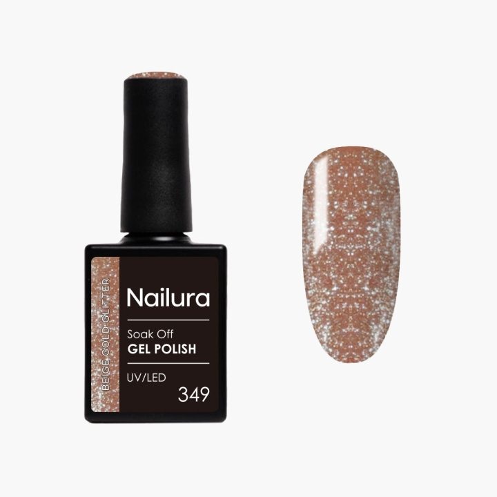 Nailura Geelilakka 349 – Beige Gold Glitter – 10 ml ryhmässä KAUNEUS JA TERVEYS / Manikyyri/Pedikyyri / Kynsilakka @ TP E-commerce Nordic AB (D41583)