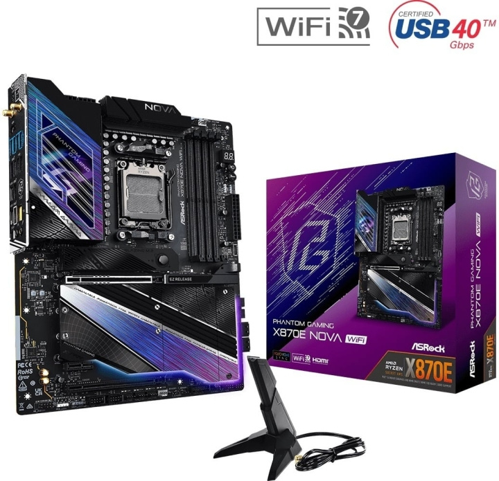 ASRock X870E Nova WIFI ATX -emolevy ryhmässä TIETOKOONET & TARVIKKEET / Tietokoneen komponentit / Emolevyt @ TP E-commerce Nordic AB (D41714)