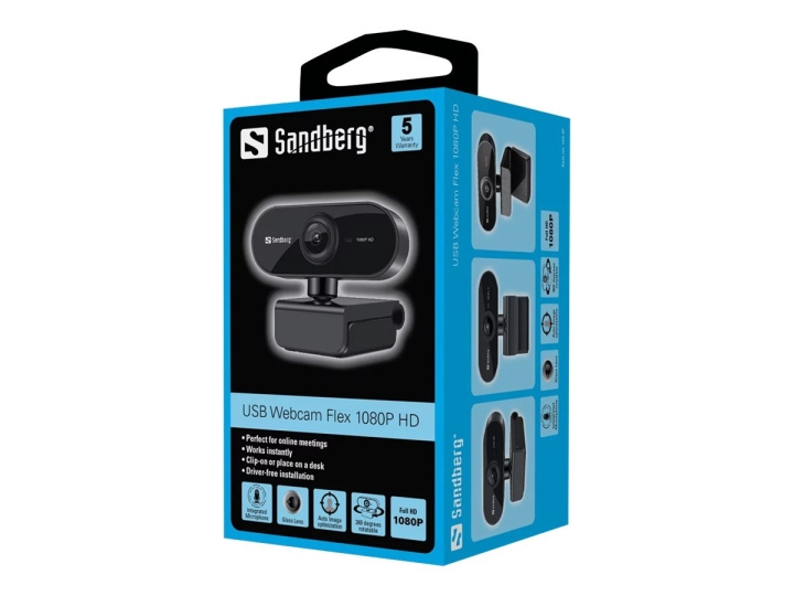 Sandberg USB Webcam 1080p Flex ryhmässä TIETOKOONET & TARVIKKEET / Tietokonetarvikkeet / Web-kamerat @ TP E-commerce Nordic AB (D45368)
