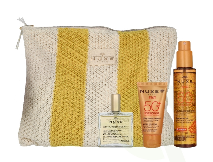 Nuxe Summer Set 250 ml Tanning Sun Oil SPF50 150ml/Melting Sun Cream SPF50 50ml/Huile Prodigieuse Multi-Puprose Dry Oil 50ml/Pouch ryhmässä KAUNEUS JA TERVEYS / Ihonhoito / Rusketus / Aurinkosuoja @ TP E-commerce Nordic AB (D45831)