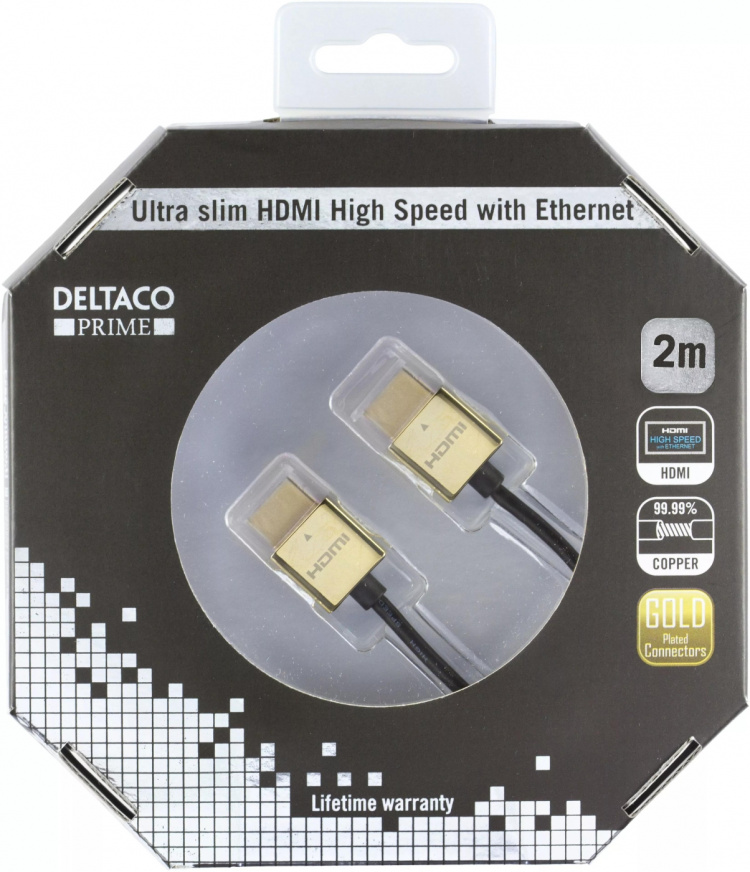 DELTACO PRIME ultraohut HDMI-kaapeli, kullatut sinkki-liitokset, 2m DELTACO PRIME ultraohut HDMI-kaapeli, kullatut sinkki-liitokset, 2m