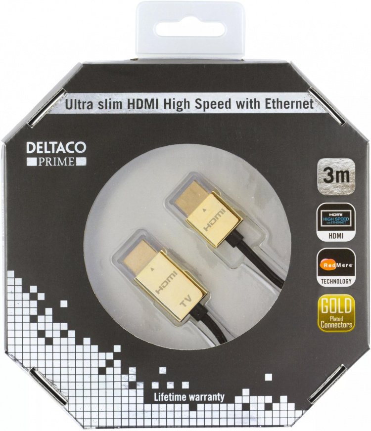 DELTACO PRIME ultraohut HDMI-kaapeli, kullatut sinkki-liitokset, 3m DELTACO PRIME ultraohut HDMI-kaapeli, kullatut sinkki-liitokset, 3m