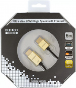 DELTACO PRIME ultraohut HDMI-kaapeli, kullatut sinkki-liitokset, 5m