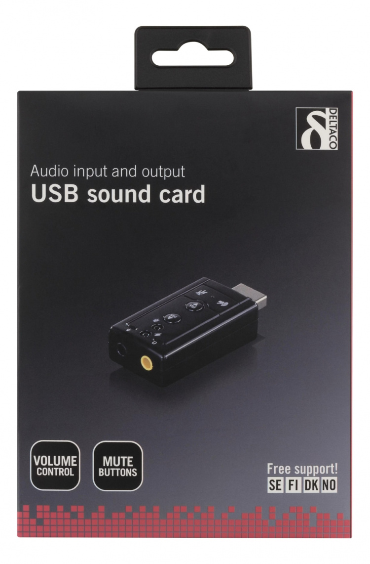 DELTACO äänikortti USB-väylään, 7.1, 2x3,5mm n, äänensäätö
