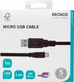 DELTACO USB 2.0 kaapeli Tyyppi A ur - Tyyppi Micro B ur, 5-pin, 1m, mu