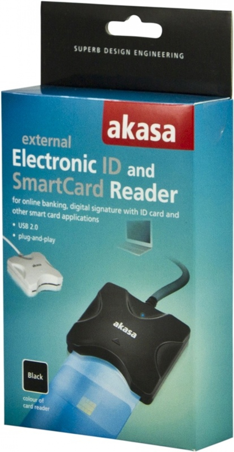 AKASA ulkoinen Smart Card-lukija, USB, musta