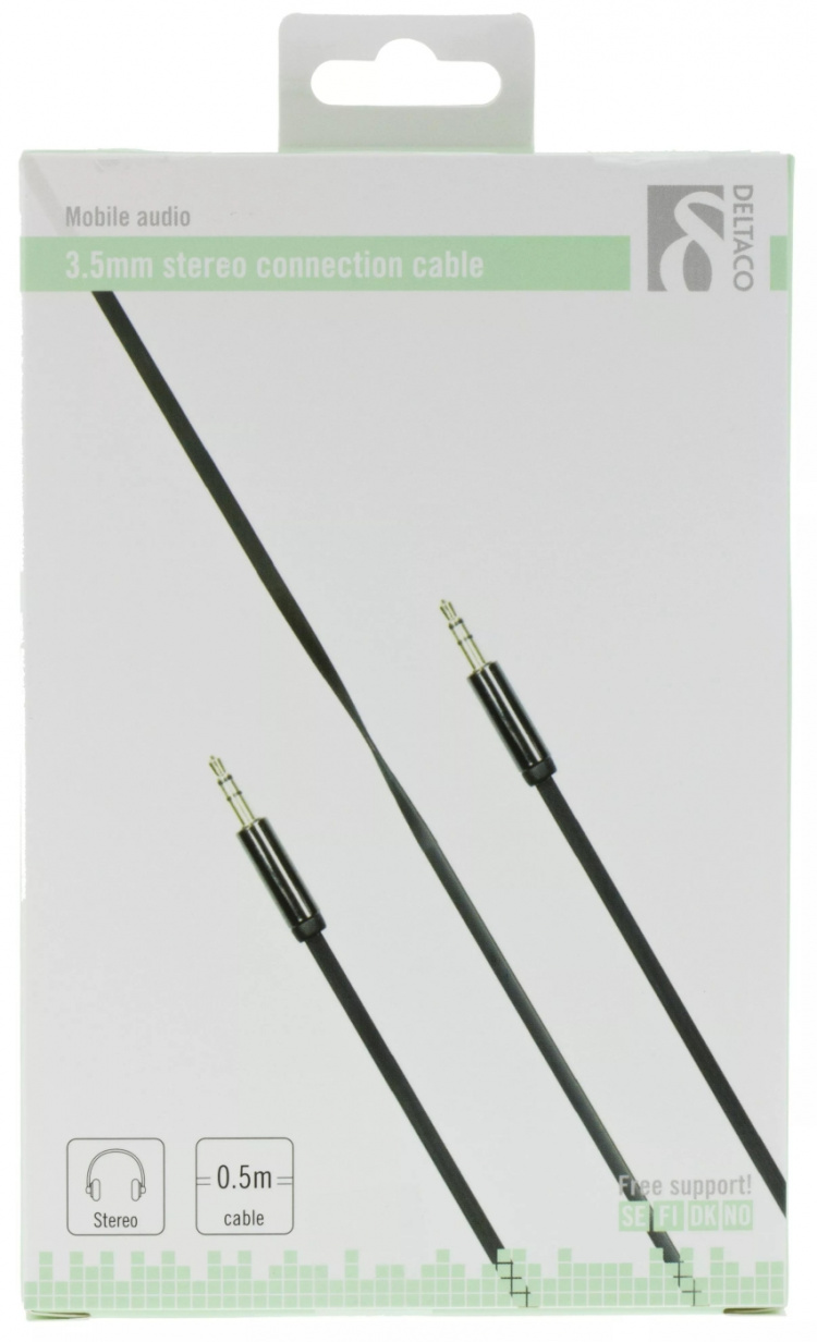 DELTACO äänikaapeli, 3,5mm uros - 3,5mm uros, 0,5m, musta