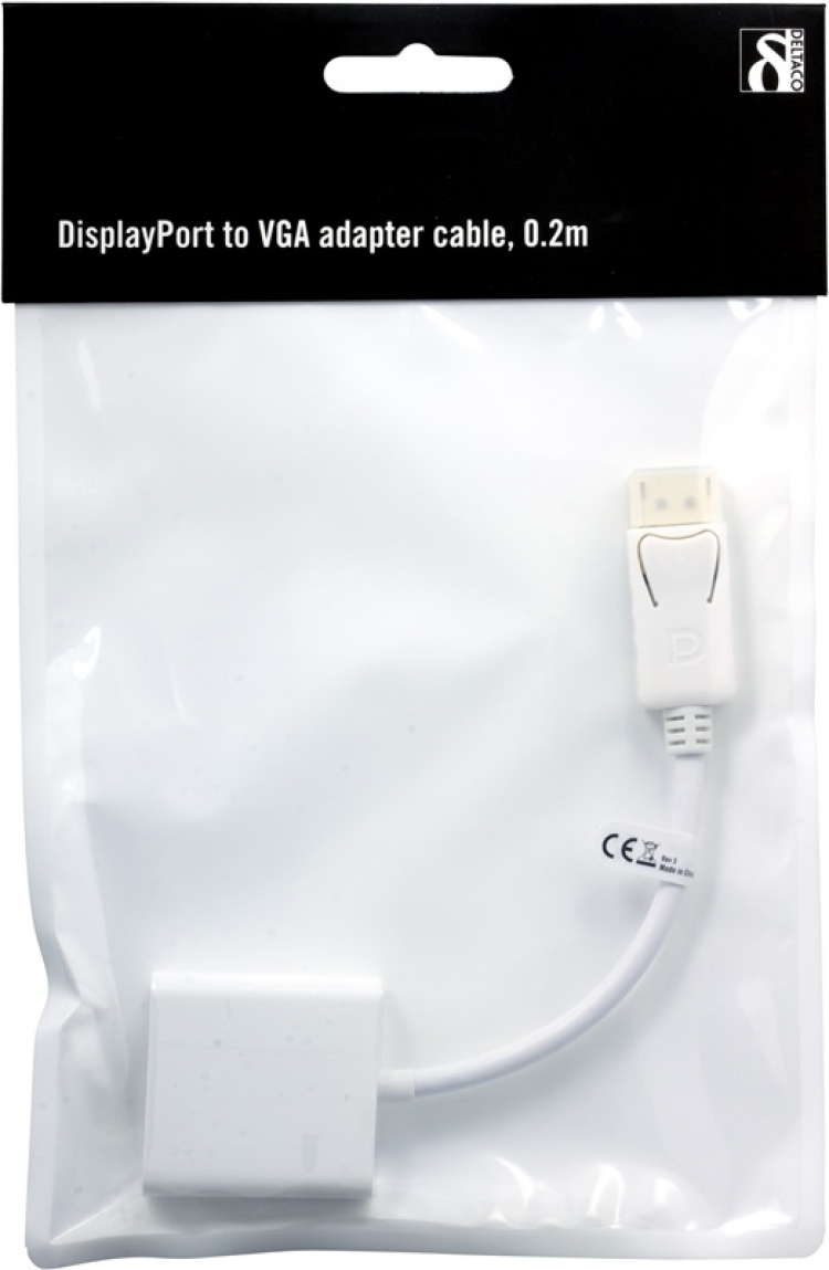 DELTACO DisplayPort - VGA-sovitin, Full HD 60Hz, valkoinen, 0,2m DELTACO DisplayPort - VGA-sovitin, Full HD 60Hz, valkoinen, 0,2m