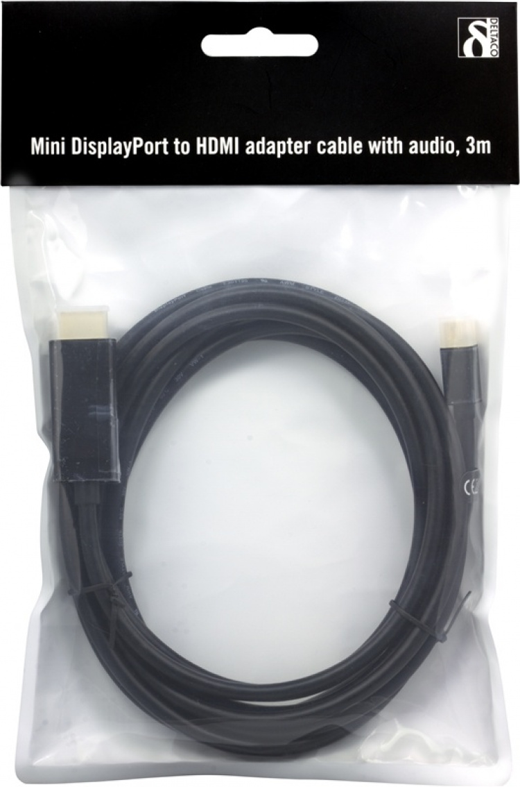 DELTACO kaapeli Mini DisplayPort - HDMI, ääni, Full HD 60Hz, 3m