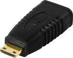 HDMI-adapteri, mini HDMI uros > HDMI naaras, 19-pin, kullattu