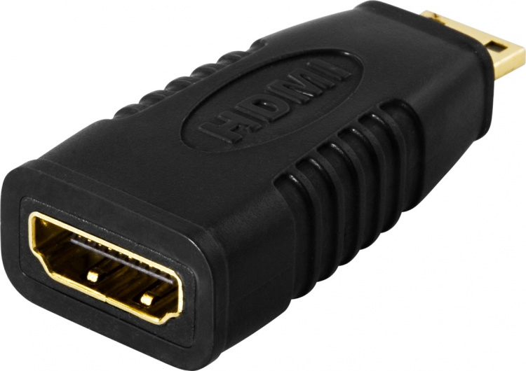 HDMI-adapteri, mini HDMI uros > HDMI naaras, 19-pin, kullattu