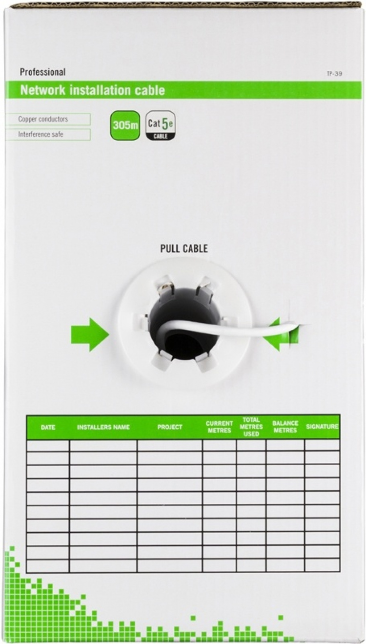 UTP Cat.5e asennuskaapeli, yksilankainen, 305m, valkoinen UTP Cat.5e asennuskaapeli, yksilankainen, 305m, valkoinen