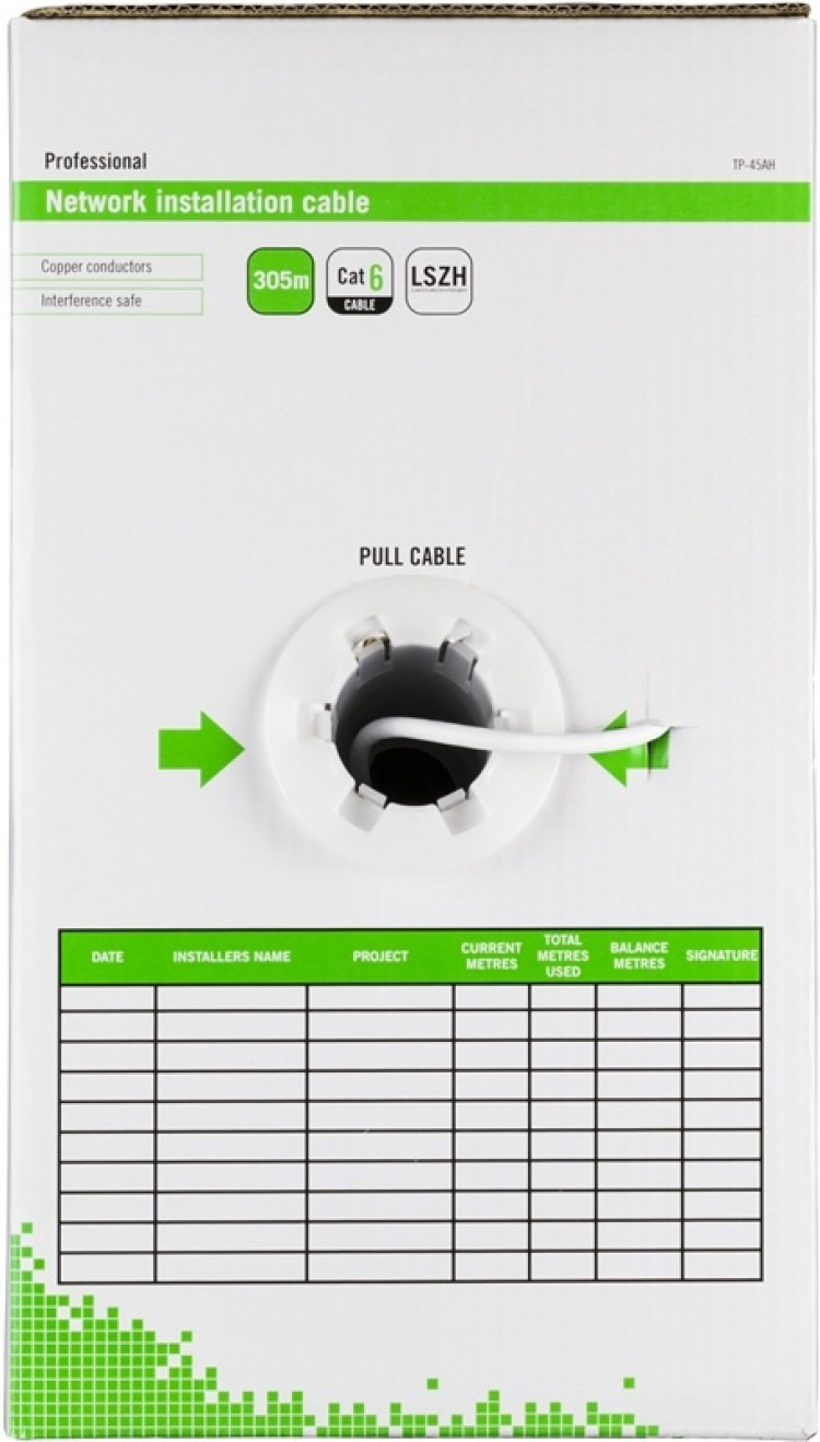 DELTACO U/UTP asennuskaapeli, Cat6, 305m laatikko, valkoinen