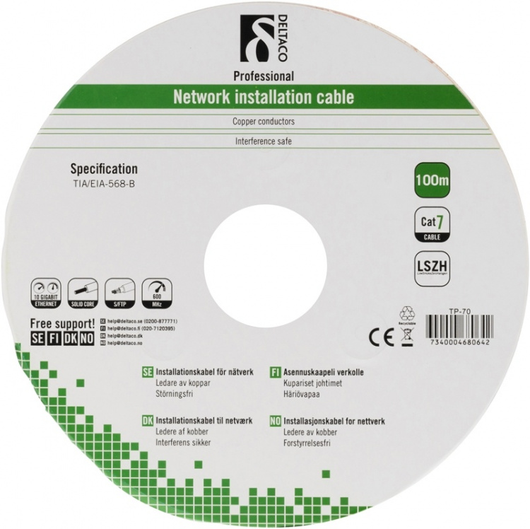 DELTACO S/FTP asennuskaapeli Cat7, 100m, harmaa DELTACO S/FTP asennuskaapeli Cat7, 100m, harmaa