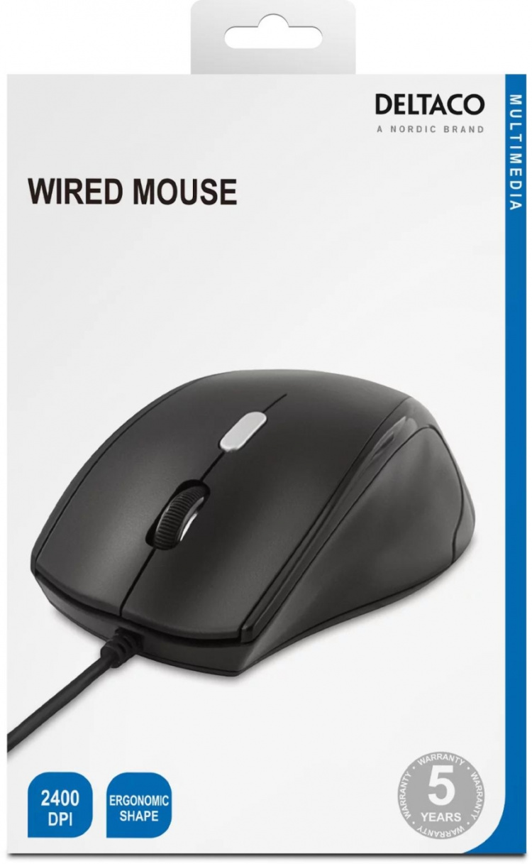 DELTACO optinen hiiri, 3 painiketta, rulla, USB, musta