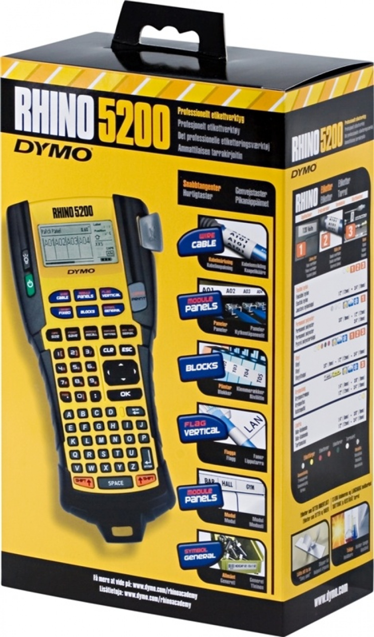 DYMO Rhino Professional 5200 tarratulostin LCD-näyttö, musta/keltain