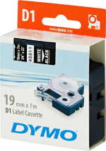 DYMO D1 merkkausteippi standardi 19mm, valk/musta teksti, 7m (45811)