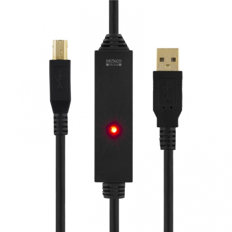 USB 2.0 kaapeli Tyyppi A uros - Tyyppi B uros, aktiivinen, 5m, musta