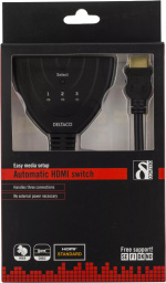 DELTACO HDMI Pigtail kytkin, auto/manual HDMI-kytkin, 3-1, musta DELTACO HDMI Pigtail kytkin, auto/manual HDMI-kytkin, 3-1, musta