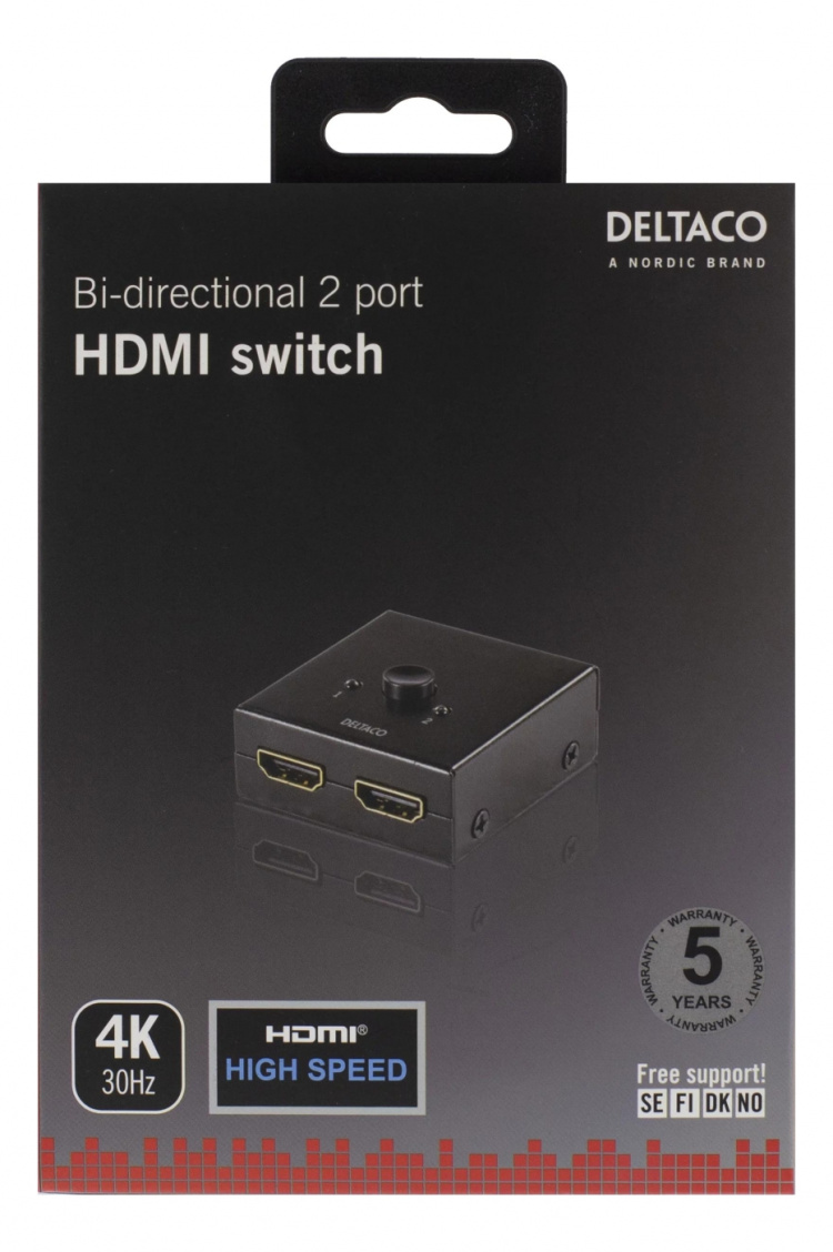 DELTACO kaksisuunt. HDMI-kytkin, 1-2 tai 2-1, manuaalinen, mu DELTACO kaksisuunt. HDMI-kytkin, 1-2 tai 2-1, manuaalinen, mu