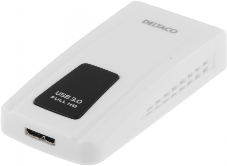 DELTACO PRIME sovitin USB 3.0 - DVI/HDMI/VGA, 2048x1152, valkoinen