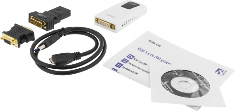 DELTACO PRIME sovitin USB 3.0 - DVI/HDMI/VGA, 2048x1152, valkoinen
