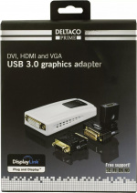 DELTACO PRIME sovitin USB 3.0 - DVI/HDMI/VGA, 2048x1152, valkoinen