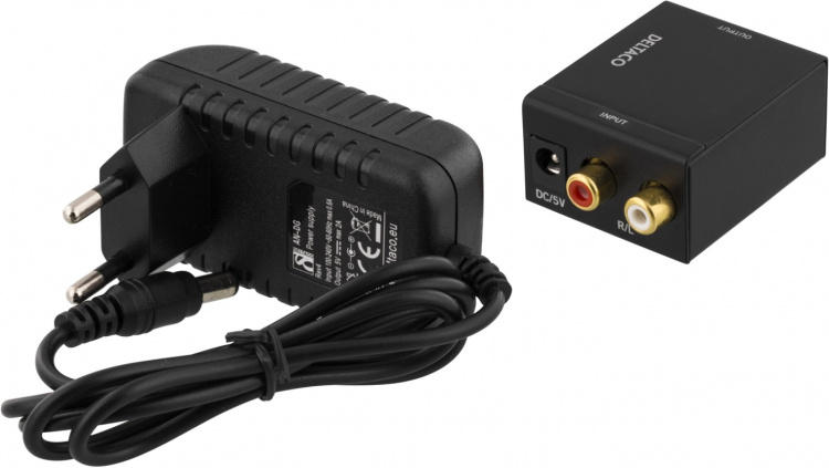 DELTACO analogia-digitaalimuunnin, 2xRCA, S/PDIF, musta