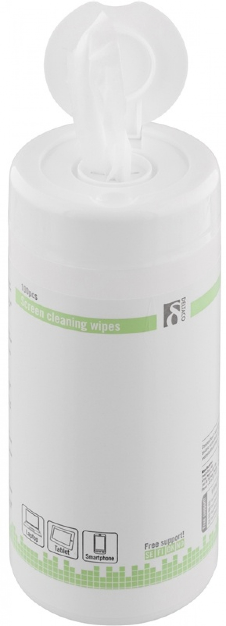 DELTACO kosteuspyyhe näytön puhdistamiseen, 100 kpl, valkoinen