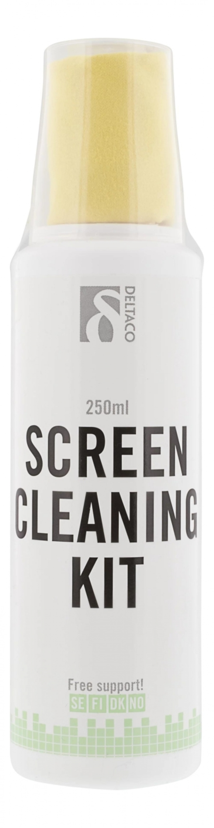 DELTACO näytönpuhdistussetti, mikrokuituliina, 250ml