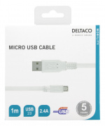 DELTACO USB 2.0 -kaapeli, Type A ur - Type Micro B ur, 5-pin, 1m, valk