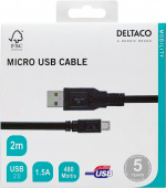 DELTACO USB 2.0 kaapeli Tyyppi A ur - Tyyppi Micro B ur, 5-pin, 2m,mu