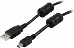 USB 2.0 kaapeli A-MiniB u-u, ferriittiytimet, 2m, musta