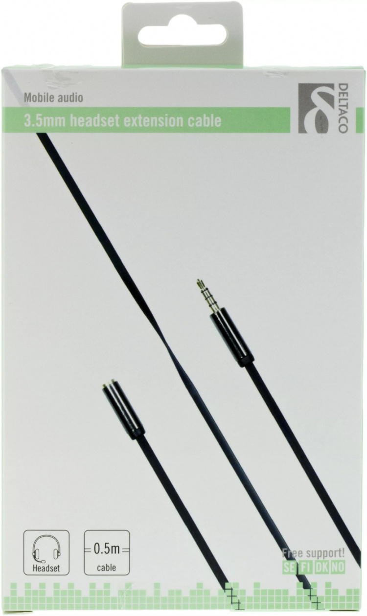 DELTACO äänikaapeli, 3,5mm uros - 3,5mm uros, 0,5m, musta DELTACO äänikaapeli, 3,5mm uros - 3,5mm uros, 0,5m, musta