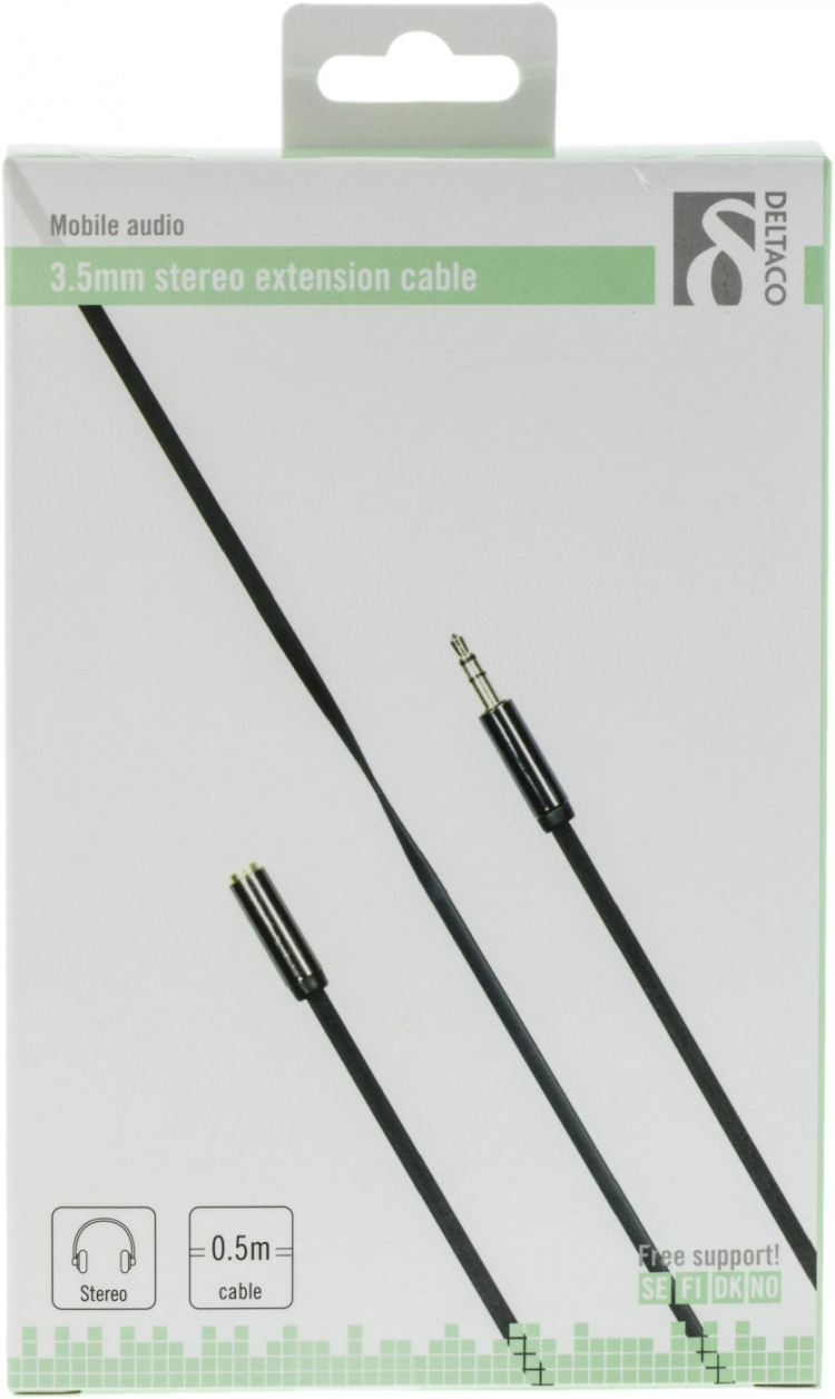 DELTACO äänikaapeli, 3,5mm suora ur - 3,5mm na, 4-pin, 0,5m, musta