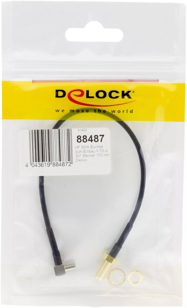 DeLock antennadapter, TS-9 ha till SMA ho, RG174, 0,14m, musta