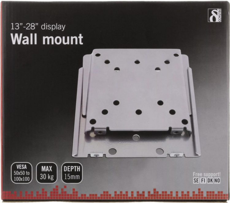 DELTACO seinäkiinnike LCD/Plasmalle,max30kg,VESA75&100mm pikakiinnity