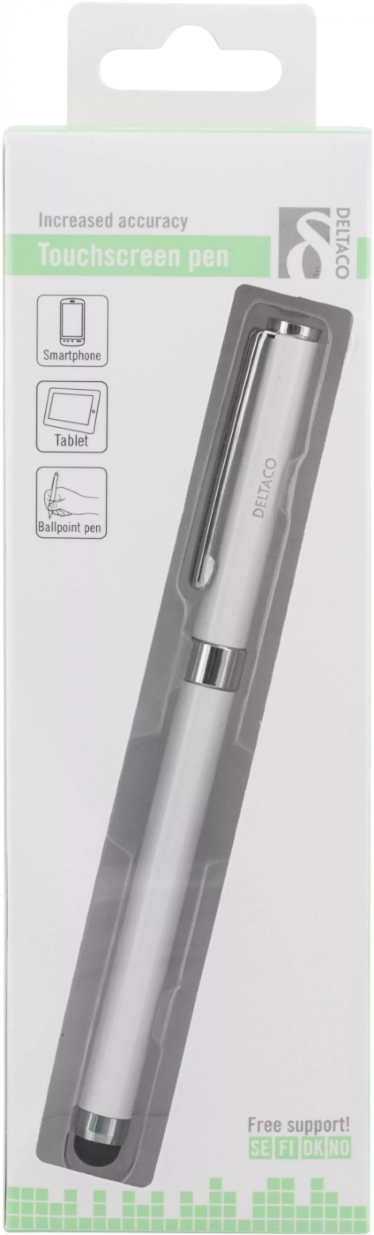 DELTACO kynä kosketusnäytölle, kuulakärkikynä musta muste, valk.
