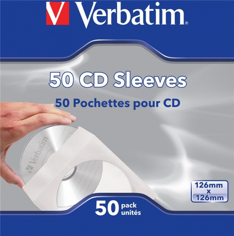 Verbatim paperitasku CD/DVD-levyille, valkoinen/läpinäkyvä, 500-pak