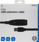 DELTACO aktiivinen USB 3.0-jatkokaapeli, Tyyppi A ur - na, 5m, sininen
