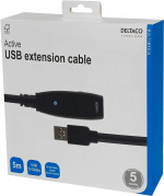 DELTACO aktiivinen USB 3.0-jatkokaapeli, Tyyppi A ur - na, 5m, sininen