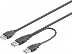 DELTACO USB-virtahaaroitin, 2x Type A ur, 1x Type A na, 0,3m, musta