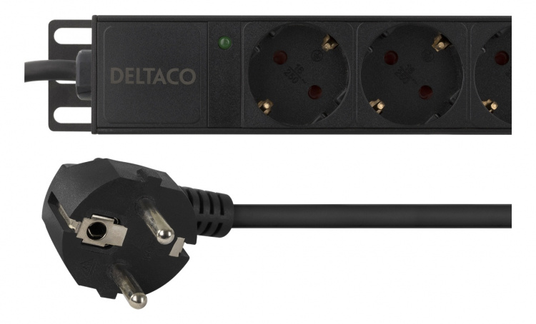 DELTACO Virtapaneeli,10xCEE 7/4 ulostul., 1xCEE 7/7, 0,501m,1U, 3m, mu