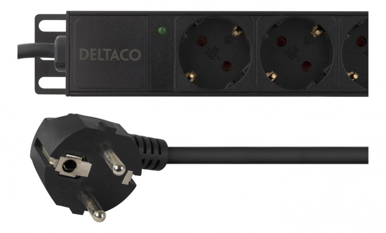 DELTACO Virtapaneeli,10xCEE 7/4 ulostul., 1xCEE 7/7, 0,501m,1U, 3m, mu