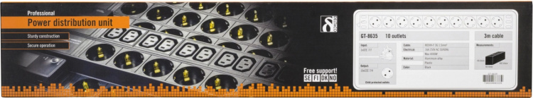 DELTACO Virtapaneeli,10xCEE 7/4 ulostul., 1xCEE 7/7, 0,501m,1U, 3m, mu